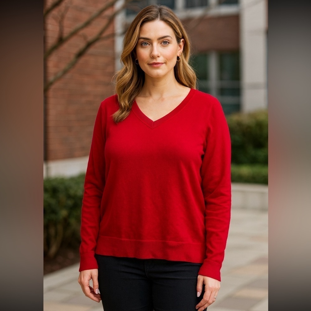 LANE BRYANT Womens 18/20 Red Vneck Long Sleeve Sweater layered lightweight